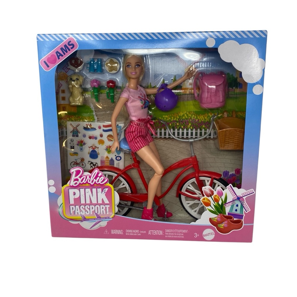Barbie Pink Passport Holland Doll w/ Bicycle, Pet, Clothes & Travel‎ Accessories